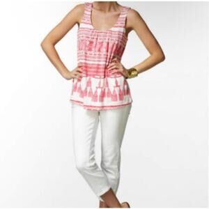 Lilly Pulitzer Silk Blend Cedar Knit Tank Top Shimmy Shell Print Pink White Sz M